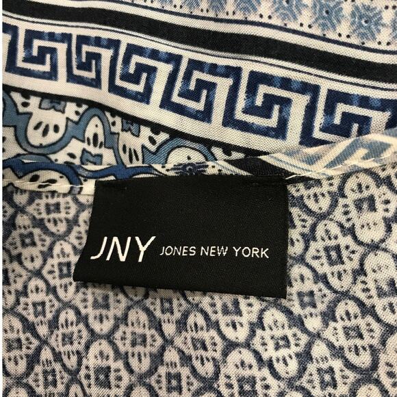 JNY Jones New York Blue Striped Comfortable V-Neck Short Sleeve Top - Picture 3 of 5